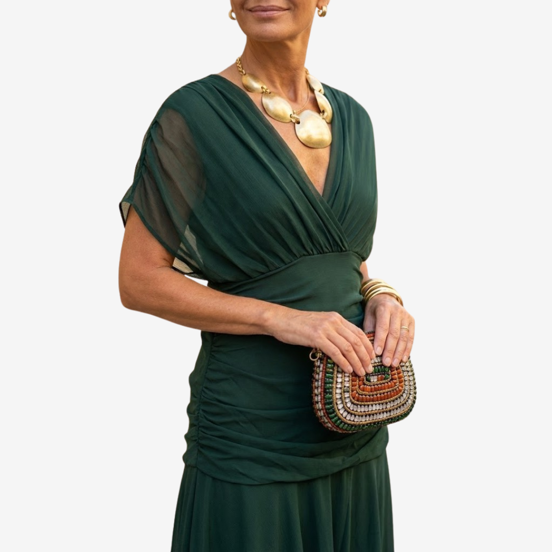 Robe élégante au tombé impeccable Christine, vue de face – Valloro Paris