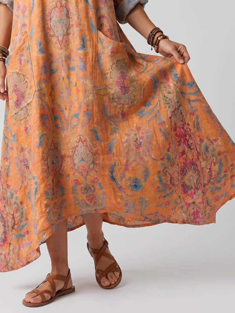 Valloro™ | Robe Midi Imprimée à Poches Sophie
