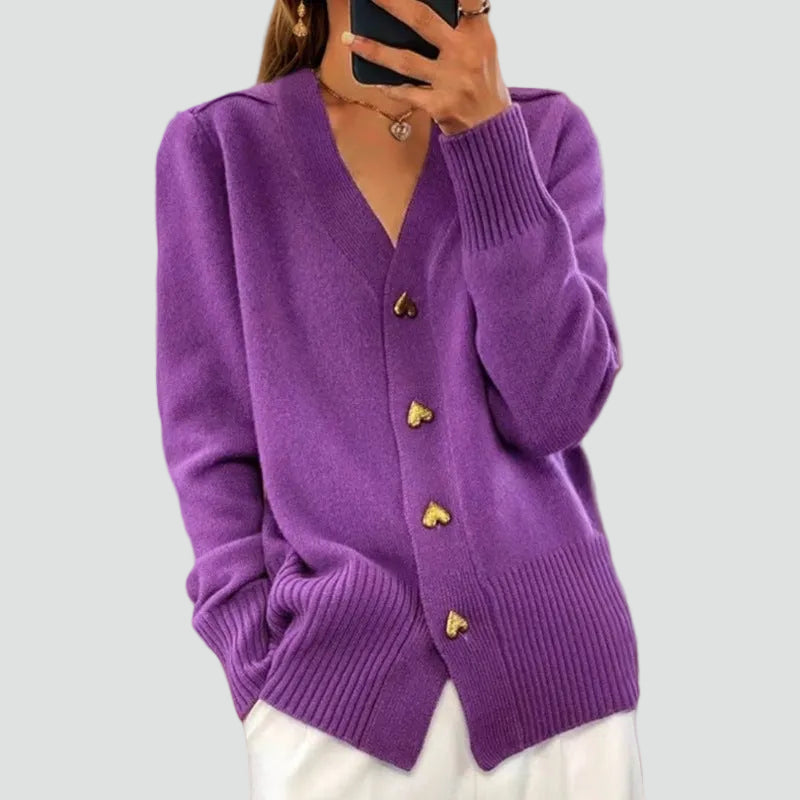 Cardigan en maille boutonné à col en V pour femme