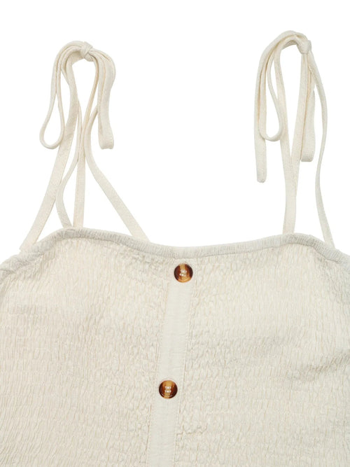 Robe smockée à bretelles nouées Honorine, vue complète du modèle – Valloro Paris