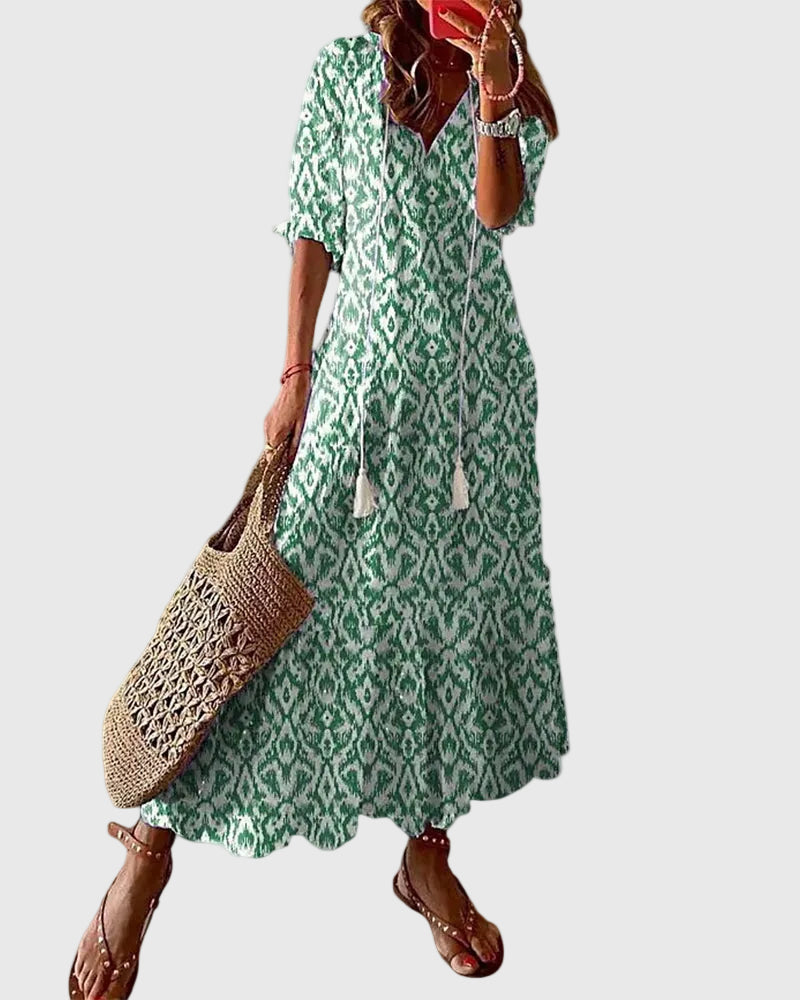 Robe maxi d'été vintage boho Amalia, vue de dos – Valloro Paris