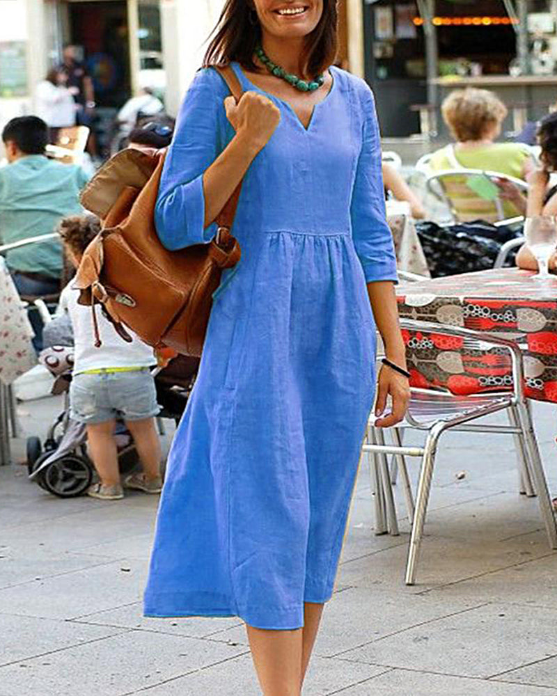 Robe tunique élégante effet lin Elena, détail du tissu – Valloro Paris