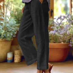 Pantalon d'été fluide effet lin Dolce, vue de dos – Valloro Paris