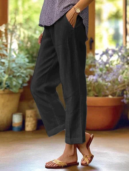 Pantalon d'été fluide effet lin Dolce, vue de dos – Valloro Paris