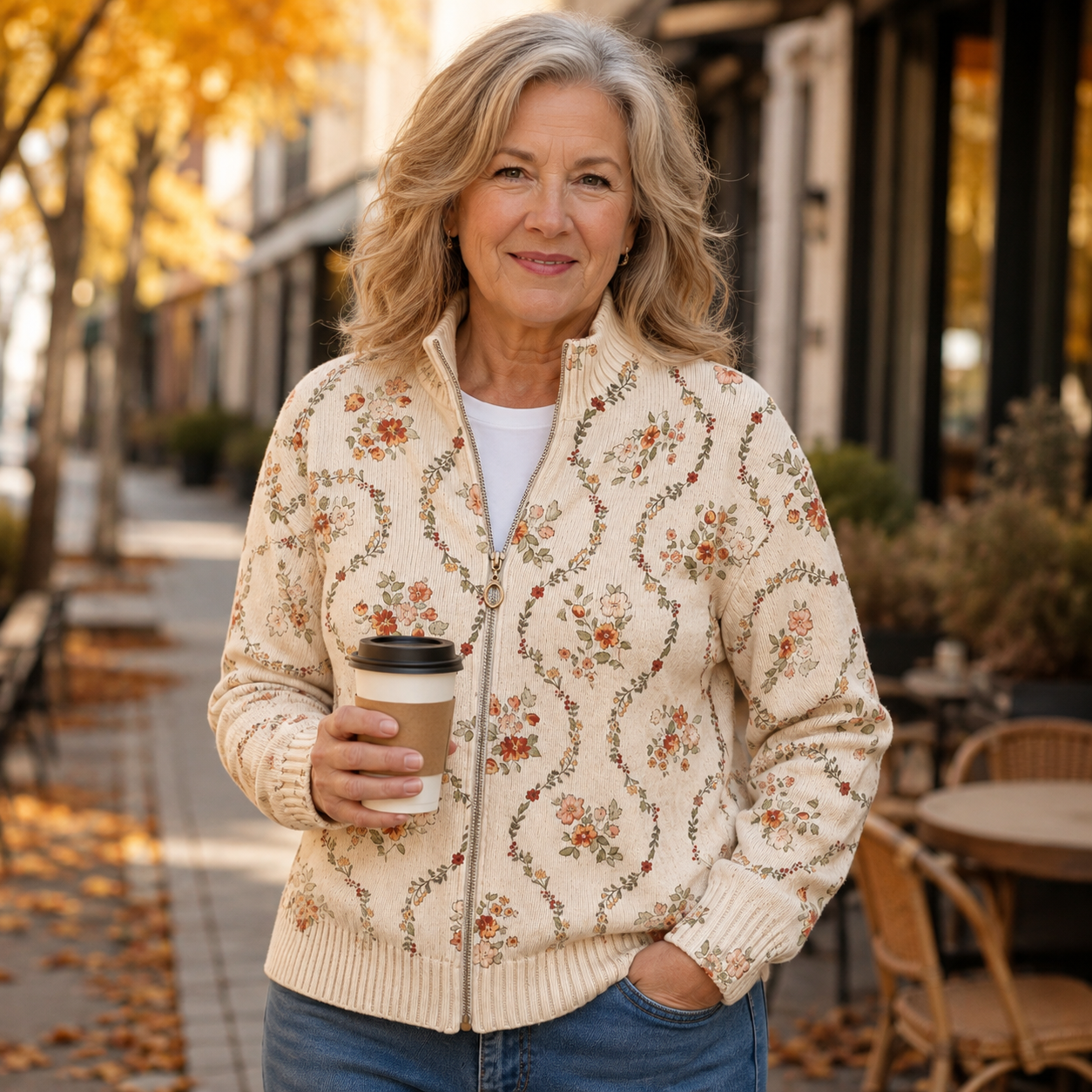 Persephone™ | Cardigan crème à délicat imprimé floral