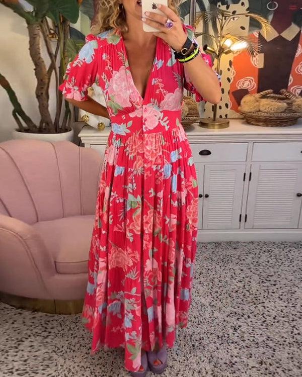 Robe florale vibrante Floriana, gros plan sur la coupe – Valloro Paris