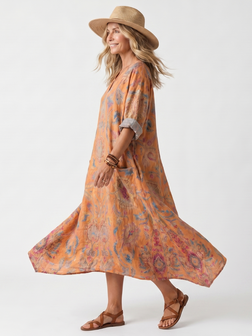 Valloro™ | Robe Midi Imprimée à Poches Sophie