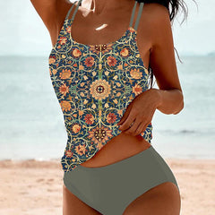 Tankini imprimé à double bretelle Maëlys, vue de face – Valloro Paris