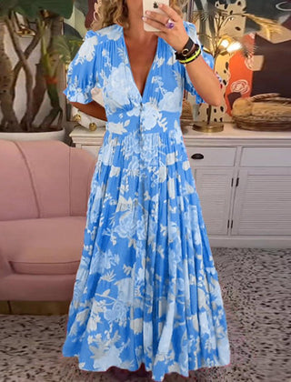 Robe florale vibrante Floriana, détail du motif – Valloro Paris