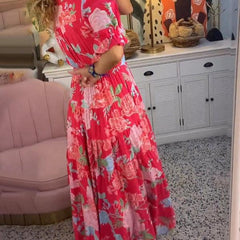 Robe florale vibrante Floriana, vue de profil – Valloro Paris