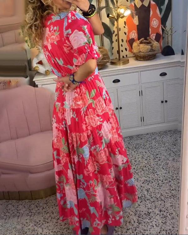 Robe florale vibrante Floriana, vue de profil – Valloro Paris