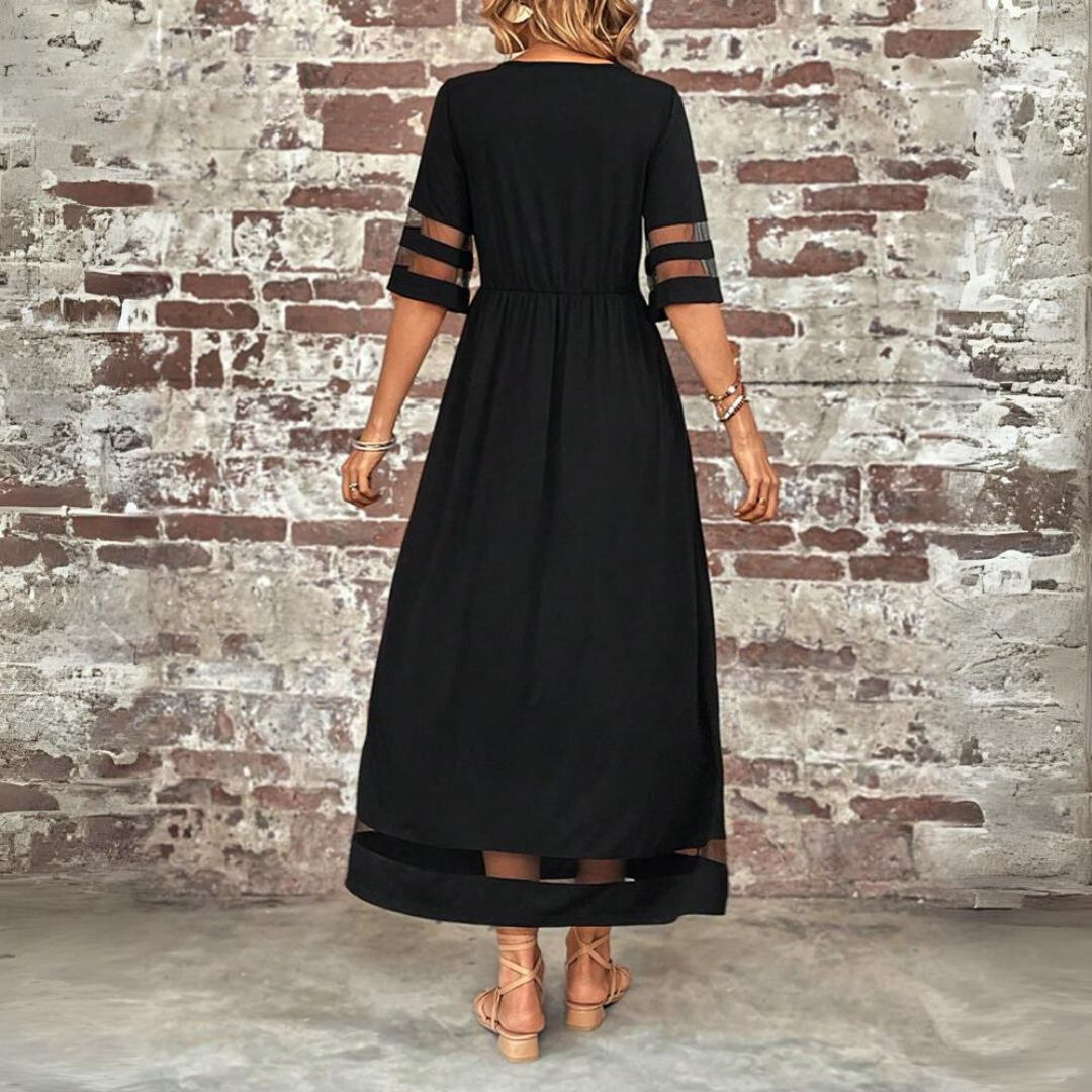 Robe midi gainante à effet ventre plat Aubrey, détail du tissu – Valloro Paris