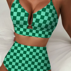 Bikini taille haute à carreaux Léa, vue de dos – Valloro Paris