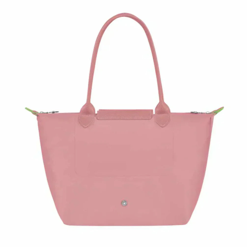 Cabas pliable en nylon à détails cuir Grand Sac Rose Pétale, porté à l’épaule – Valloro Paris