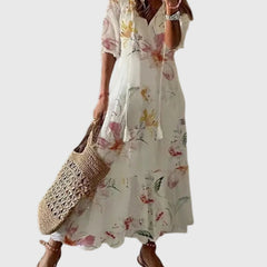 Robe maxi d'été vintage boho Amalia, vue complète du modèle – Valloro Paris