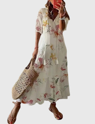Robe maxi d'été vintage boho Amalia, vue complète du modèle – Valloro Paris