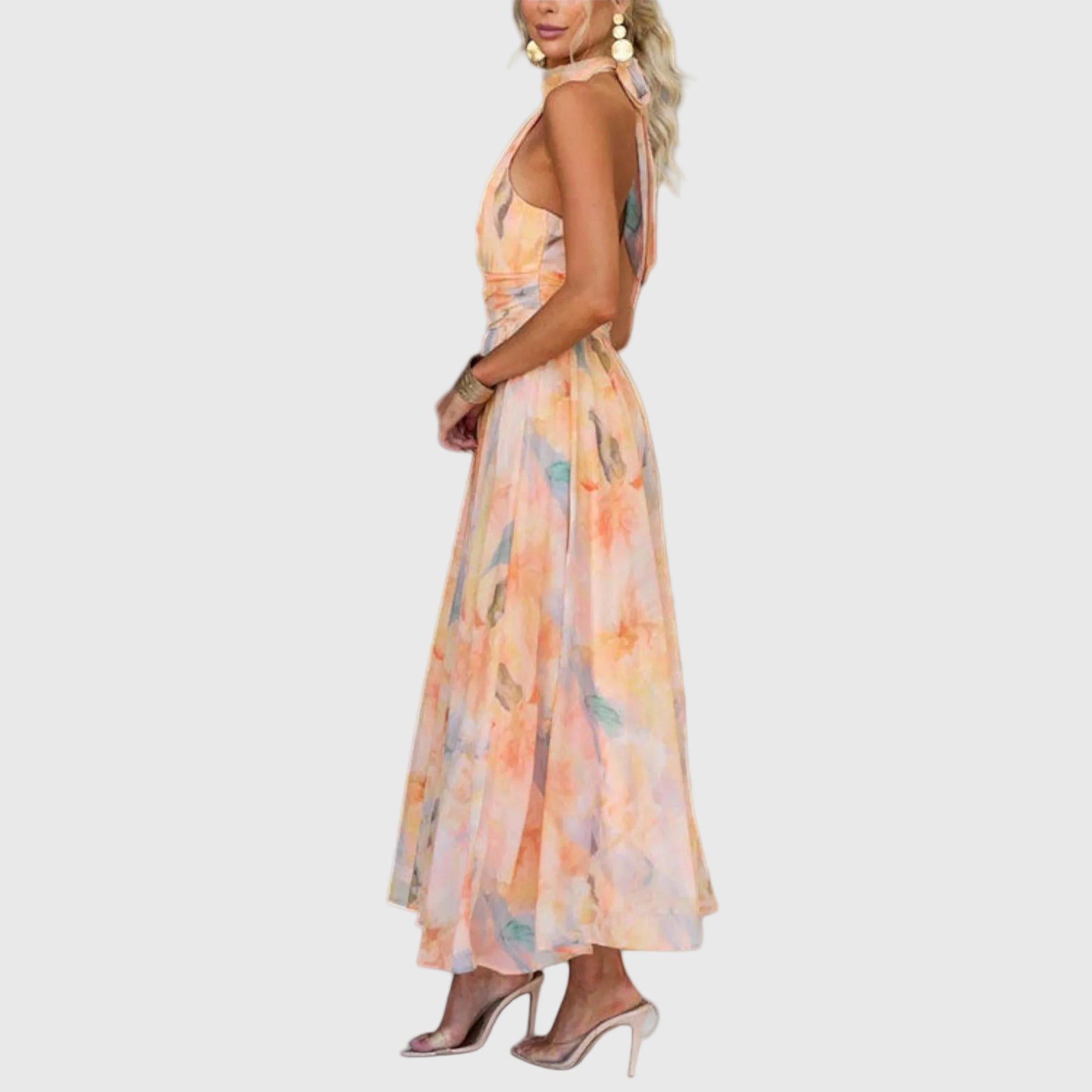 Robe maxi élégante Ariellea, détail du tissu – Valloro Paris