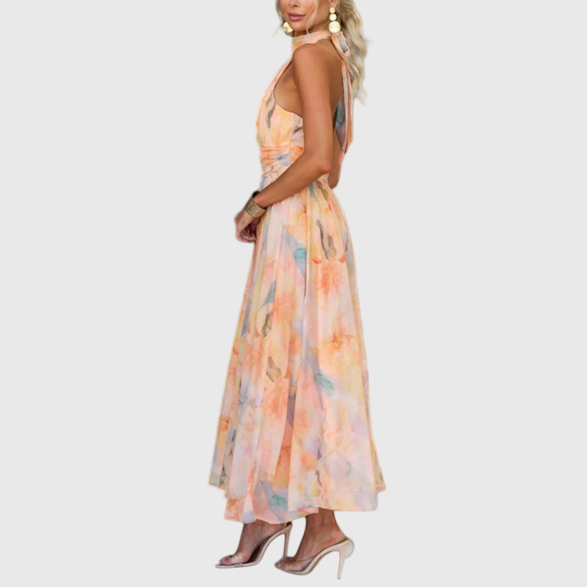 Robe maxi élégante Ariellea, détail du tissu – Valloro Paris