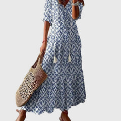 Robe maxi d'été vintage boho Amalia, vue de face – Valloro Paris