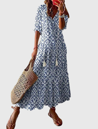Robe maxi d'été vintage boho Amalia, vue de face – Valloro Paris