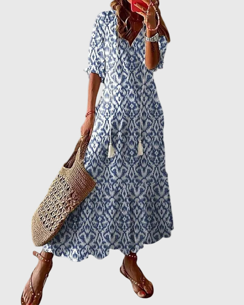 Robe maxi d'été vintage boho Amalia, vue de face – Valloro Paris
