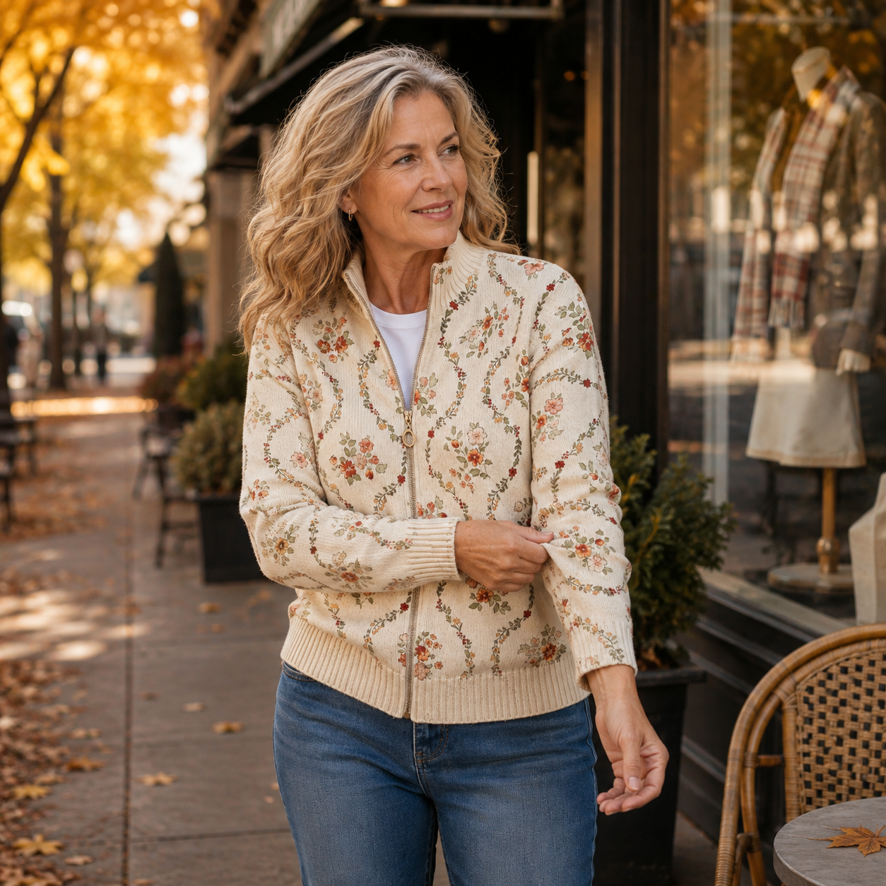 Persephone™ | Cardigan crème à délicat imprimé floral