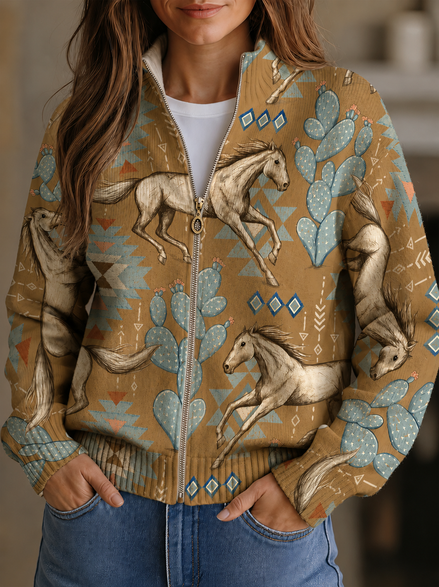 Perpetua™ | Cardigan zippé chevaux du désert et cactus