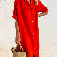 Robe chemise intemporelle en mélange de coton Aria, vue de face – Valloro Paris