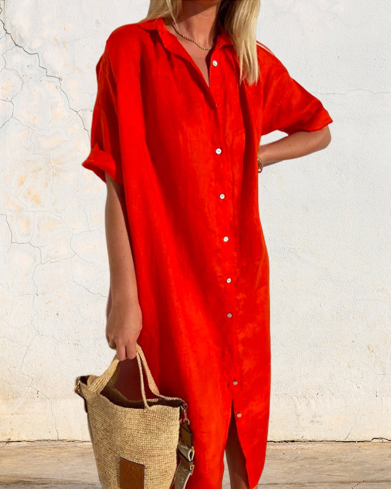 Robe chemise intemporelle en mélange de coton Aria, vue de face – Valloro Paris