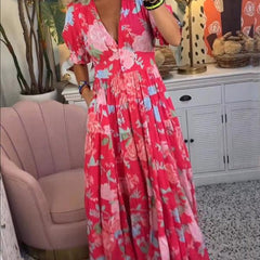 Robe florale vibrante Floriana, vue de dos – Valloro Paris