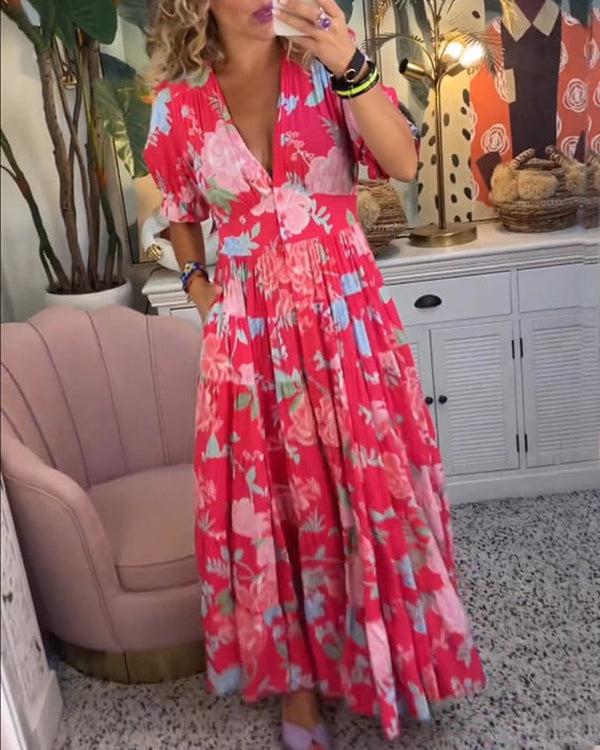Robe florale vibrante Floriana, vue de dos – Valloro Paris