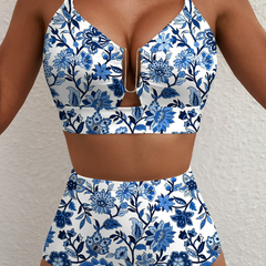 Bikini taille haute à carreaux Léa, vue de profil – Valloro Paris