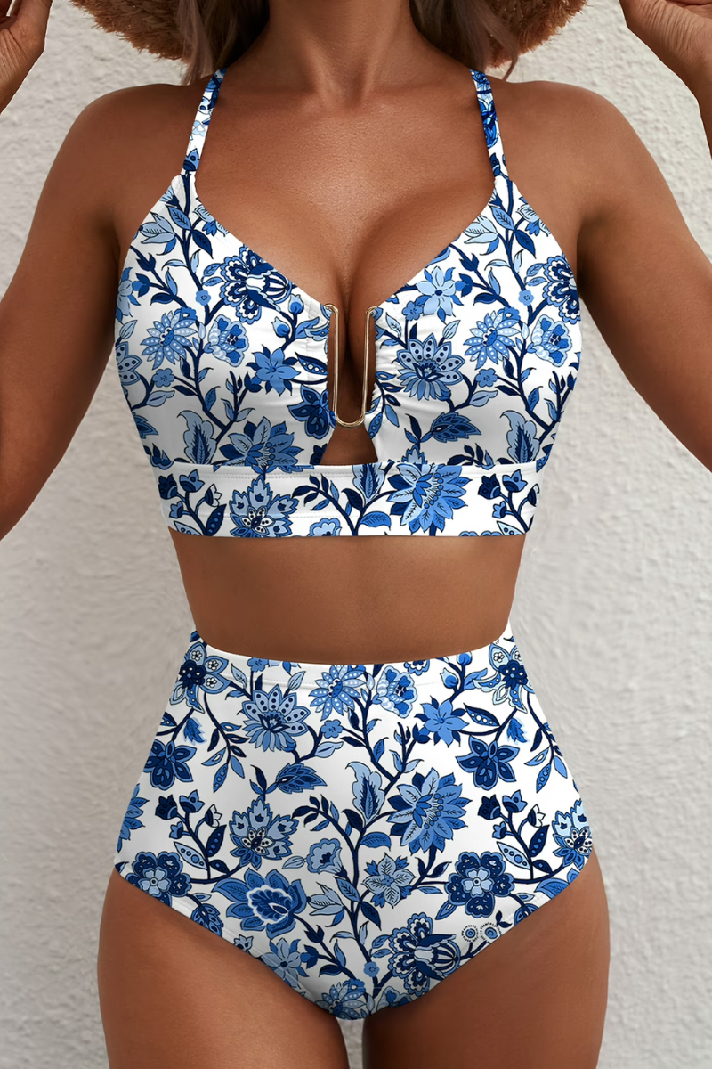 Bikini taille haute à carreaux Léa, vue de profil – Valloro Paris
