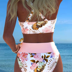 Bikini élégant à imprimé floral Léa, détail du tissu – Valloro Paris