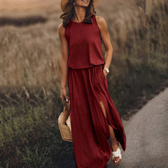 Robe sans manches élégante effet lin Ivy, vue de dos – Valloro Paris