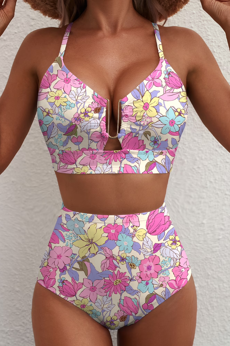 Bikini taille haute à carreaux Léa, vue complète du modèle – Valloro Paris