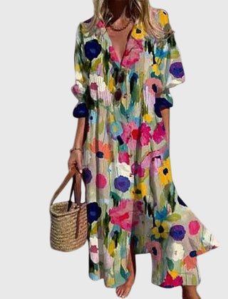 Robe maxi bohémienne élégante Zariah, vue de dos – Valloro Paris