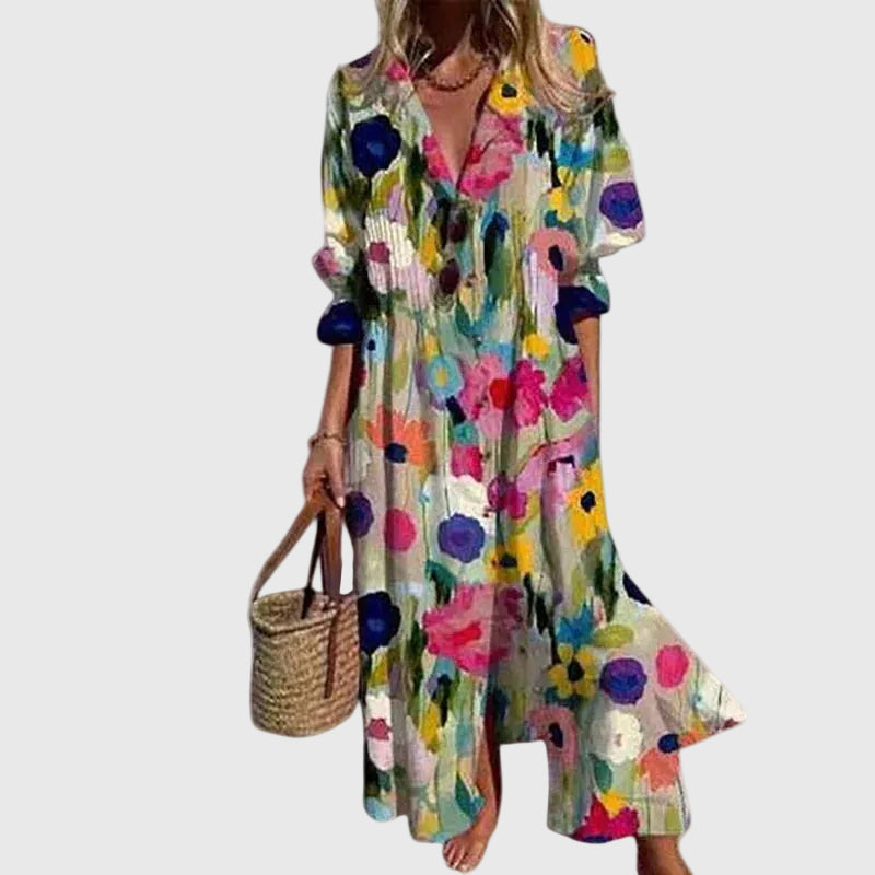 Robe maxi bohémienne élégante Zariah, vue de dos – Valloro Paris