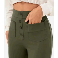 Pantalon stretch taille haute flexible Adalee, présentation du coloris – Valloro Paris