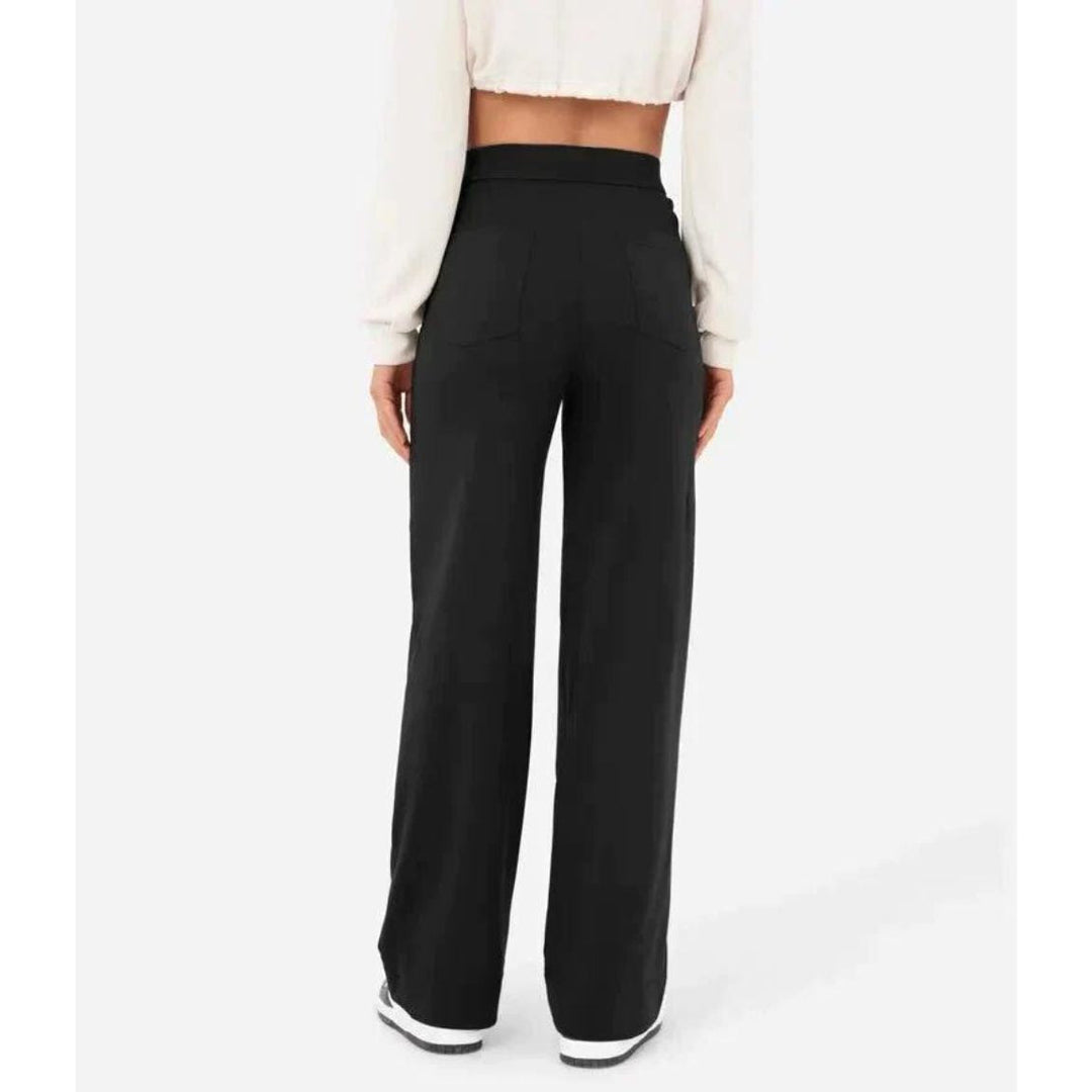 Pantalon stretch taille haute flexible Adalee, vue de profil – Valloro Paris