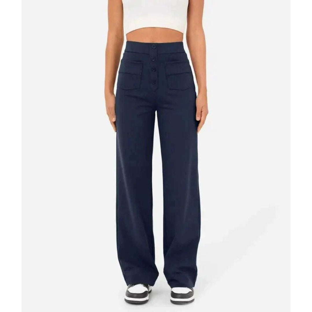 Pantalon stretch taille haute flexible Adalee, vue complète du modèle – Valloro Paris