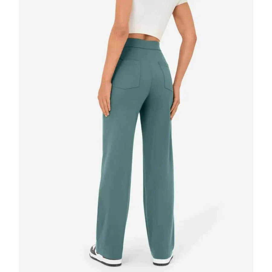 Pantalon stretch taille haute flexible Adalee, vue de dos – Valloro Paris