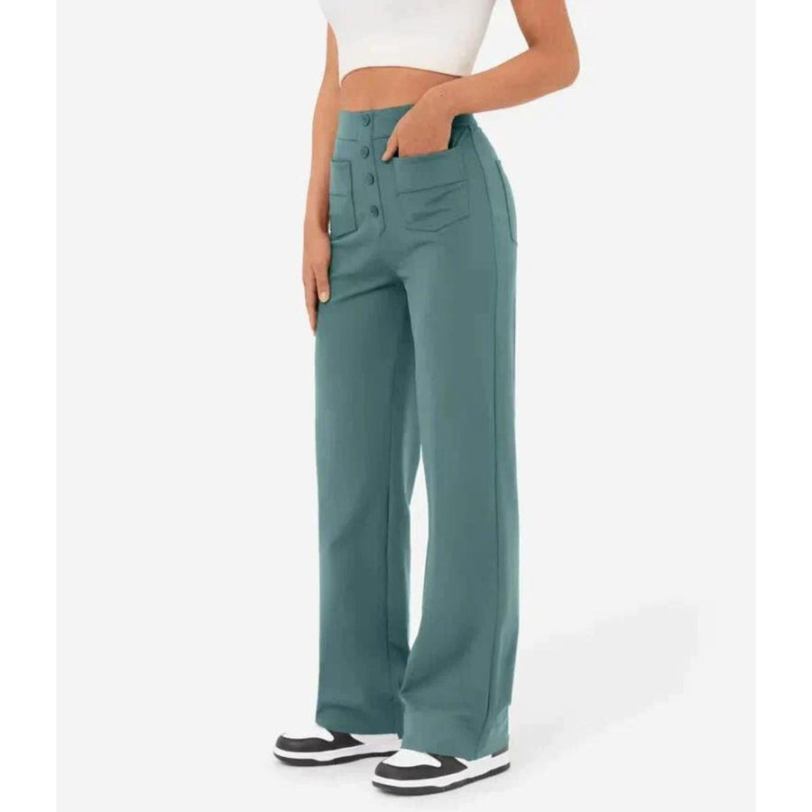 Pantalon stretch taille haute flexible Adalee, vue de face – Valloro Paris
