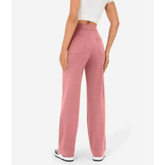 Pantalon stretch taille haute flexible Adalee, portée en situation – Valloro Paris
