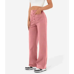 Pantalon stretch taille haute flexible Adalee, détail du tissu – Valloro Paris