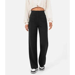 Pantalon stretch taille haute flexible Adalee, gros plan sur la coupe – Valloro Paris