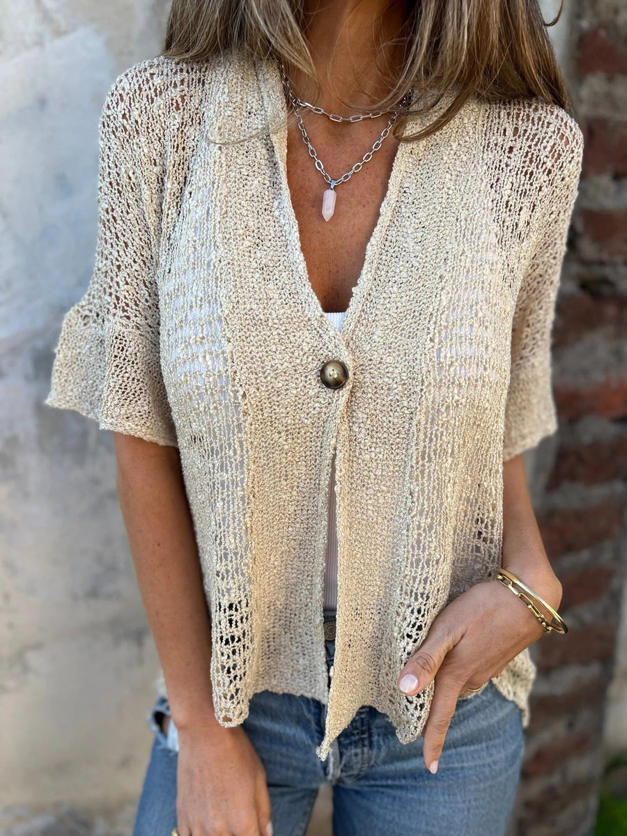 Gilet en maille ajourée Camille, vue de dos – Valloro Paris