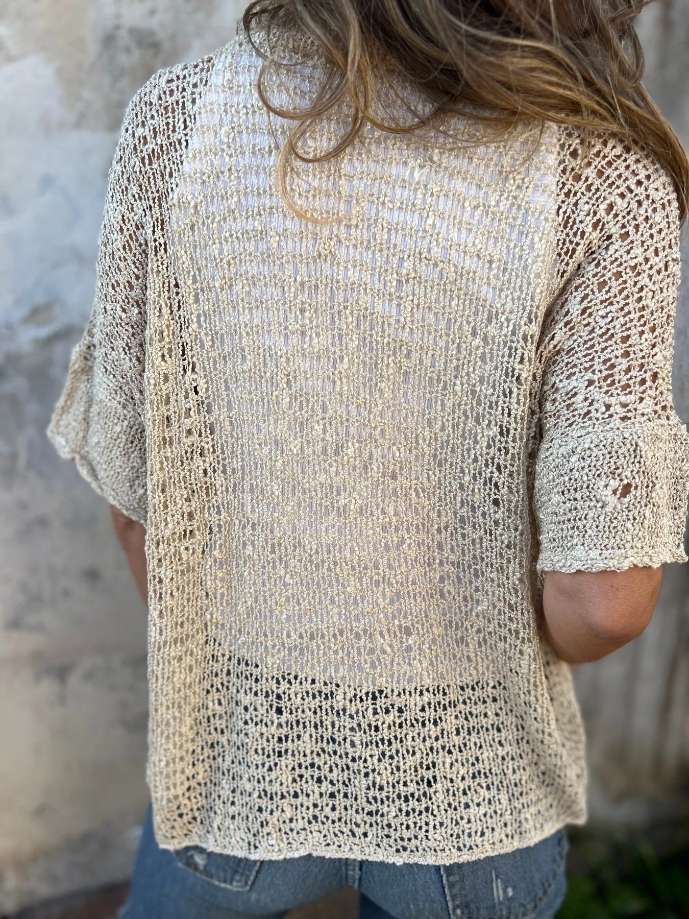 Gilet en maille ajourée Camille, détail du tissu – Valloro Paris