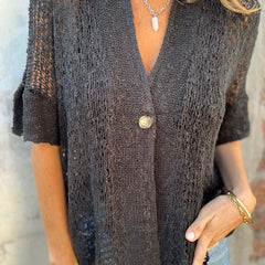Gilet en maille ajourée Camille, détail du motif – Valloro Paris