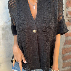 Gilet en maille ajourée Camille, vue complète du modèle – Valloro Paris